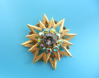 Gorgeous large Brooch / Pendant BSK 1950 copyright signed - Beautiful bright explosion of a star with AB crystals -- Art.205/3 -