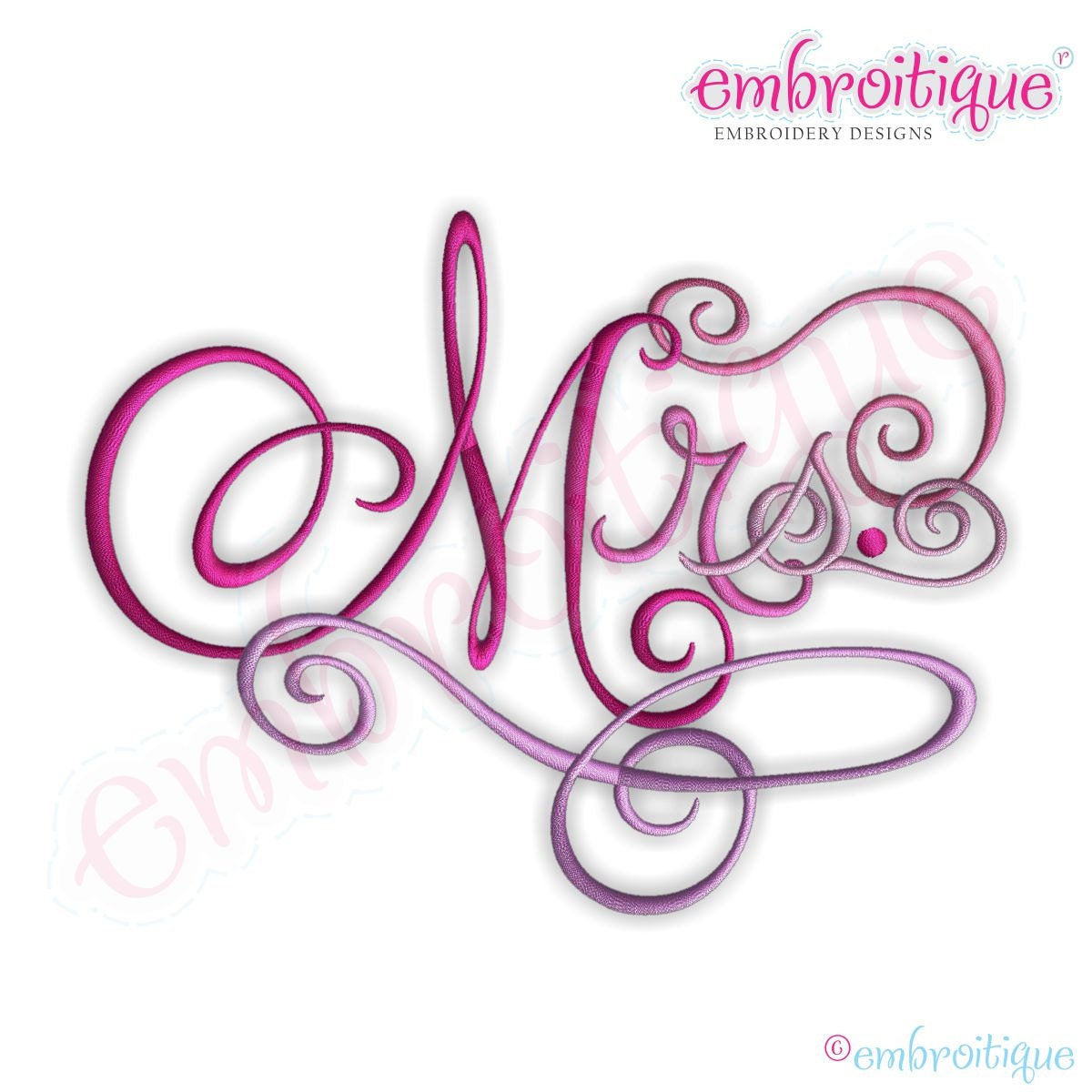 Mrs Calligraphy Script Embroidery Design Digital Machine