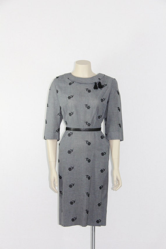 Vintage 1950s Dress Gray with Black by VintageFrocksOfFancy