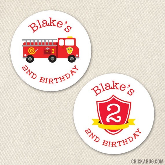 Fire Truck Party - Custom stickers - Sheet of 12 or 24 Il_570xn