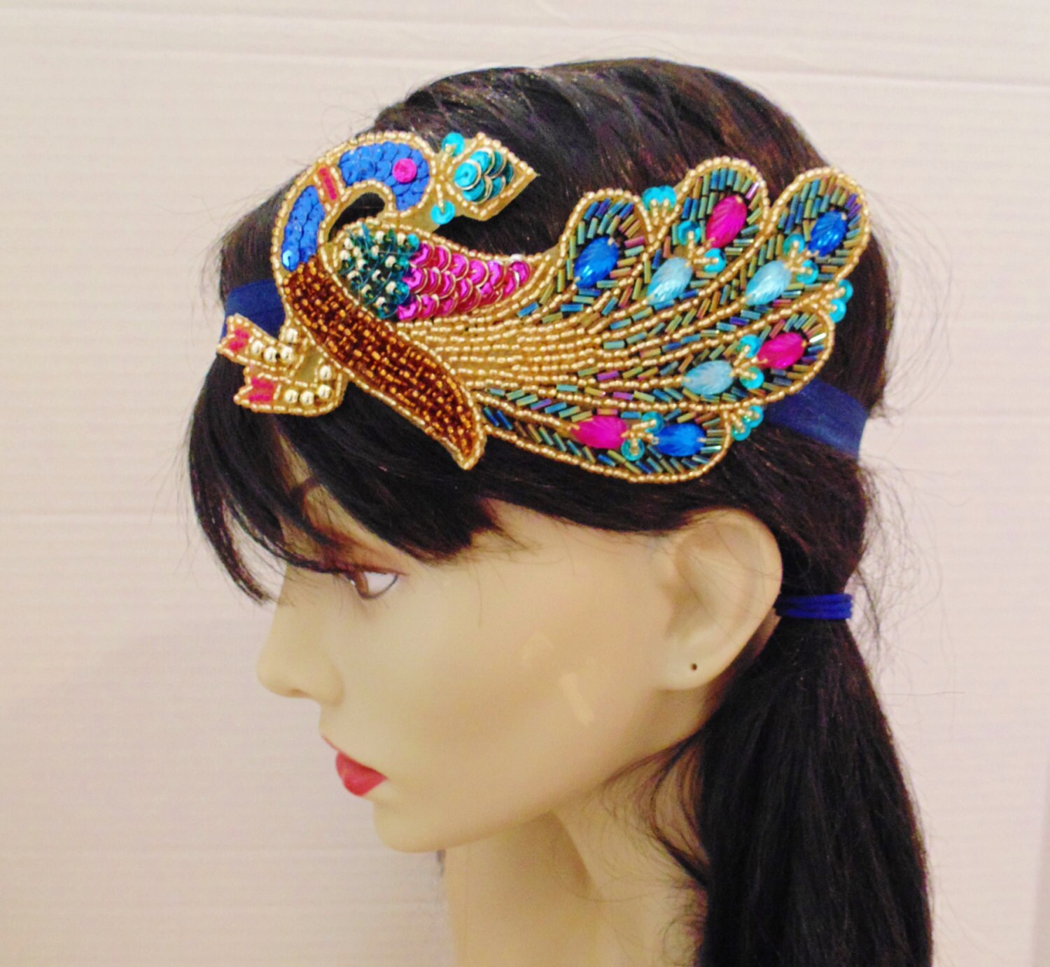 Art Deco Headband Flapper Peacock Headpiece Statement