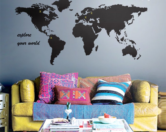World Map Wall Decal, World Map Wall Sticker for Home Decor, World Map Wall Decor, World Map Decal for Office Design