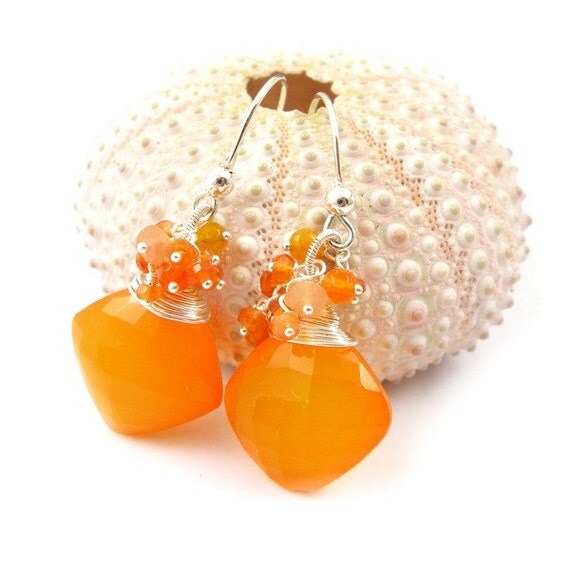 Orange gemstone earring sterling silver jewelry dangle