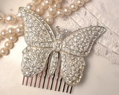 1920s - 1930s Art Deco TRUE Vintage Clear Rhinestone Butterfly Bridal Hair Comb, Heirloom Paved Rhinestone Brooch to OOAK Hair Comb