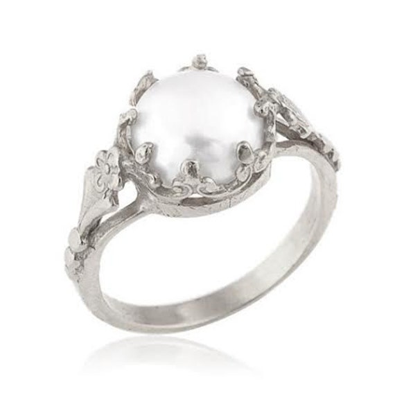 White Gold Pearl Ring, 18k Gold Freshwater Cultured Pearl Engagement ...