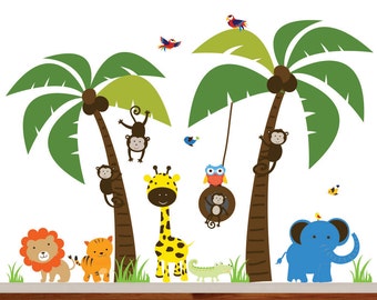Monkey Tree Wall, Decal Safari Tree Decal, Palm Tree Decal, Monkey Decal