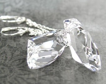 Crystal Clear Earrings Sterling Silver Earrings Swarovski Crystal Earrings Ice Clear Dangle Earrings Long Earrings
