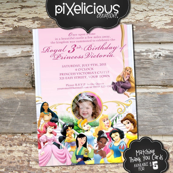 DISNEY PRINCESS 2 Custom Photo Birthday Invitation Digital