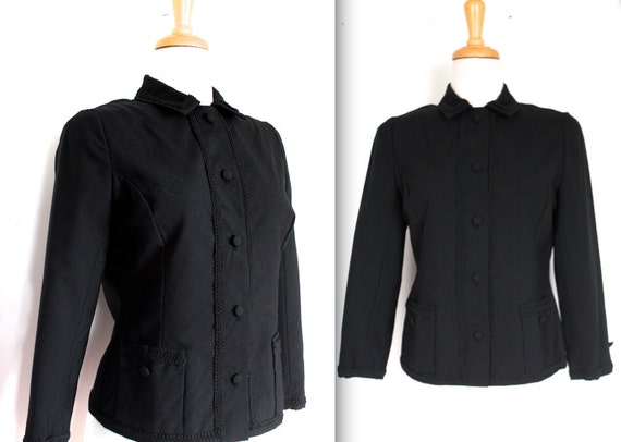 Vintage 1950's Blazer // 50s Black Wool Hourglass Jacket