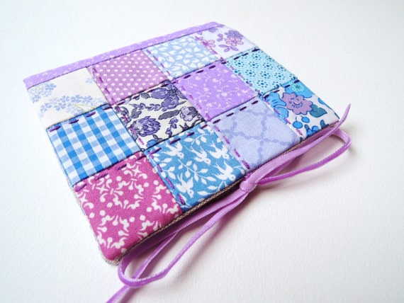 Needlecase ~ needle book in Blue & Violet patchwork, lined with linen with a pretty flower ~ ReadyTo Ship Il_570xn