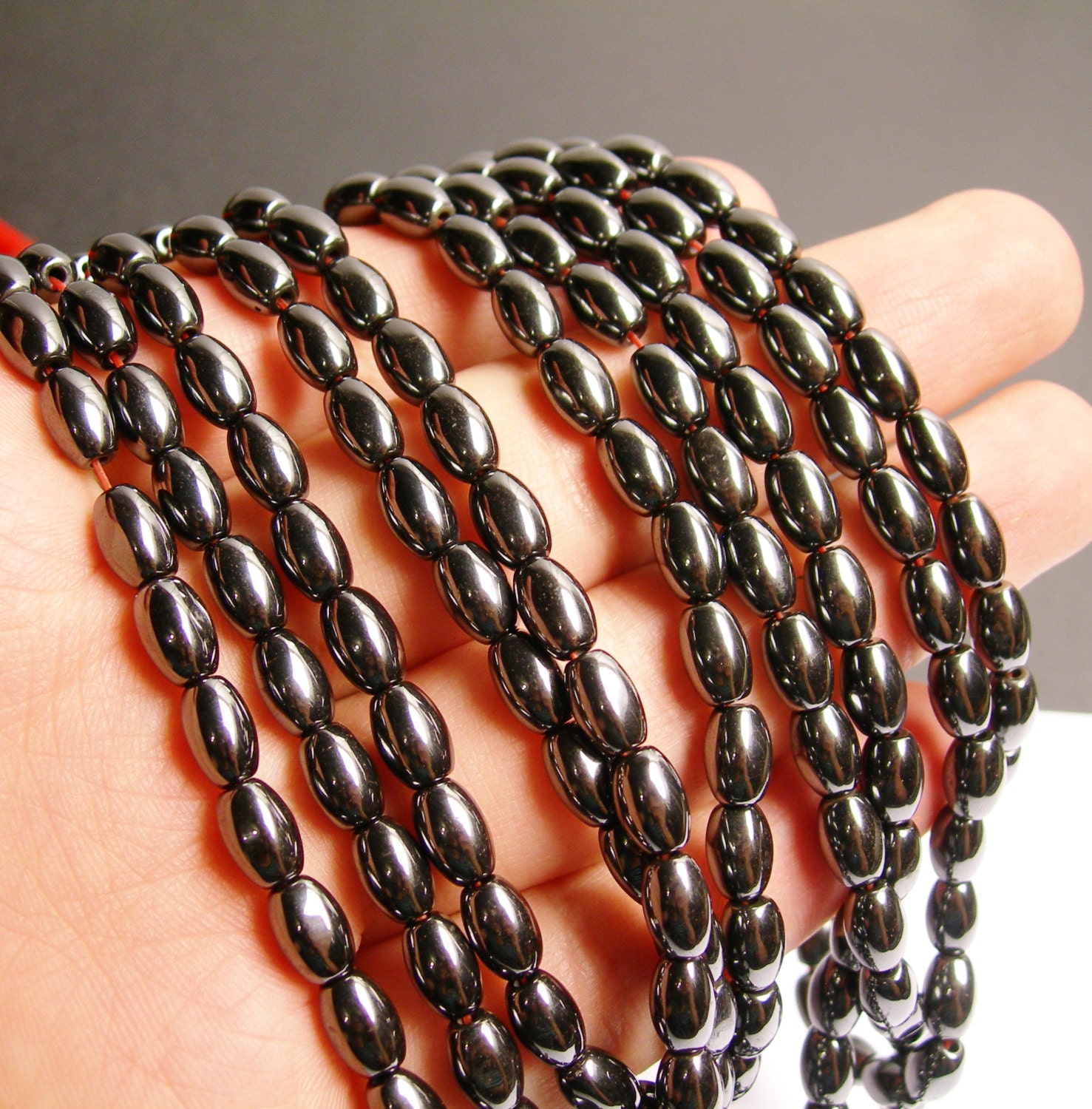 Hematite rice beads 5x8mm full strand 51 beads by fallinlovegems