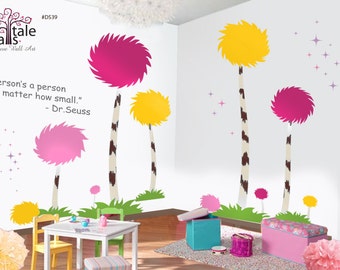 Super Large Truffula Trees Wall decal for nursery. Colorful Cotton Pompom trees wall decal for a playroom, baby room. d539.