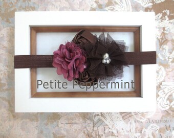 Brown Baby headband, newborn headband, infant headband, toddler headband, Baby Hair Bow - Brown Baby Flower Headband