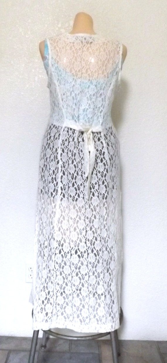 Vintage Sheer White Lace Duster Sleeveless Long Tunic Style