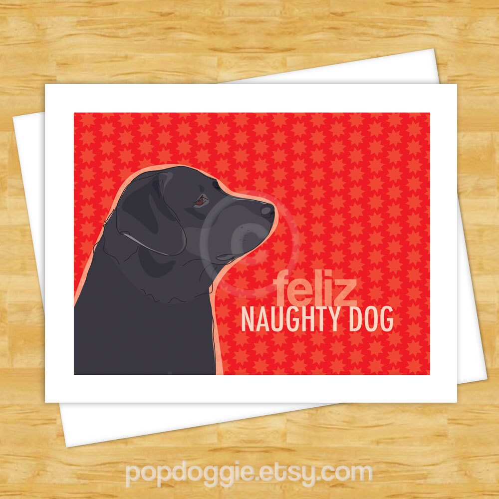 Dog Christmas Cards Feliz Naughty Dog with Black Labrador