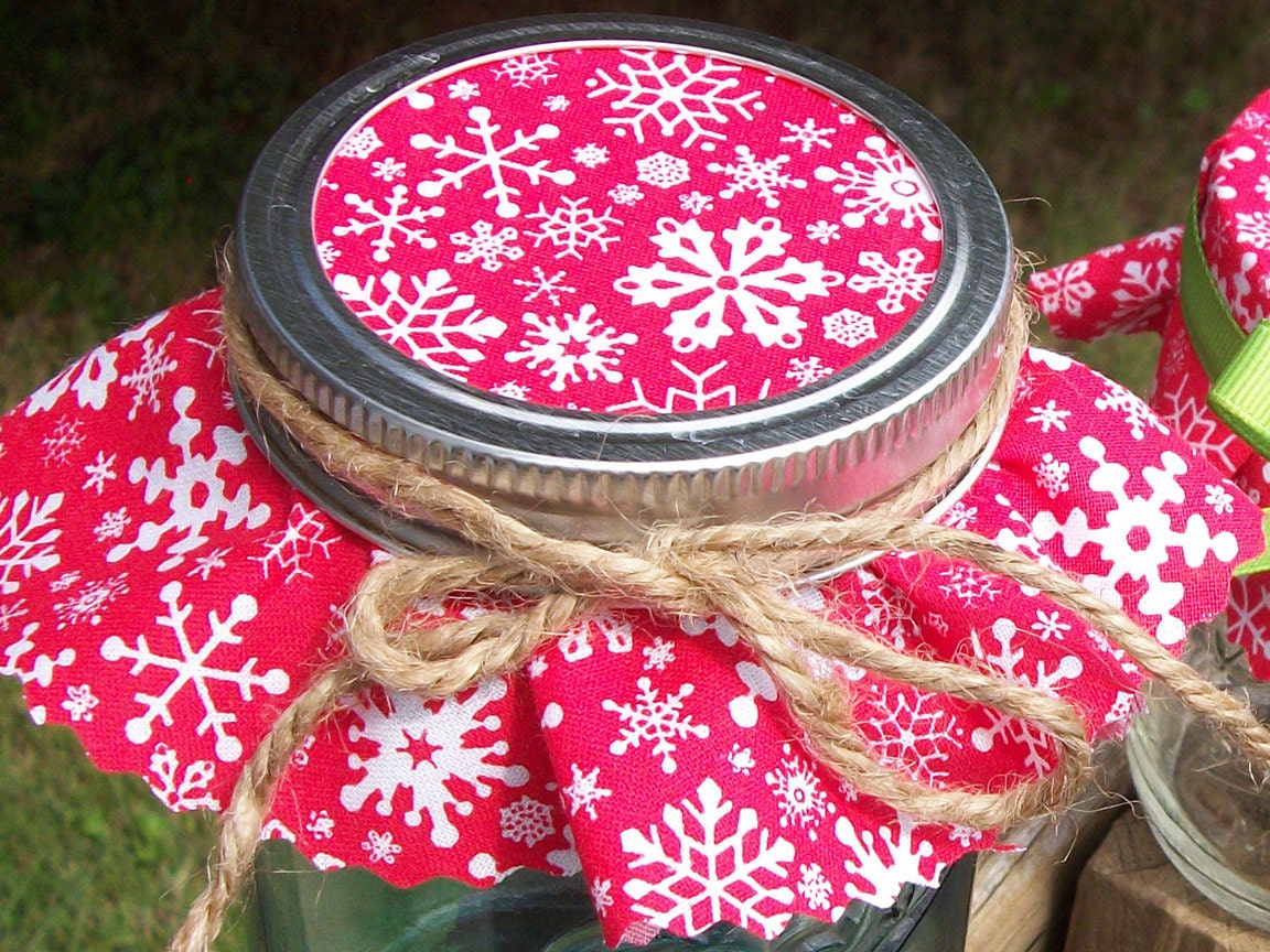 12-red-snowflake-christmas-jam-jar-covers-fabric-cloth