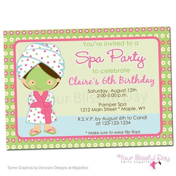 PRINTABLE Girl Spa Party Invitation (Character of your choice) #586 by ...