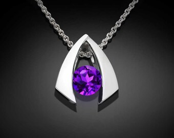 amethyst necklace, amethyst pendant, silver necklace, purple necklace, February birthstone, Argentium silver pendant, for her - 3424