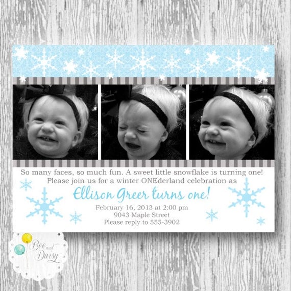 Snowflake Invitation, Birthday Party Invitation, Baby Shower Invitation, Printable Digital Invite, Winter Wonderland Onederland Il_570xn