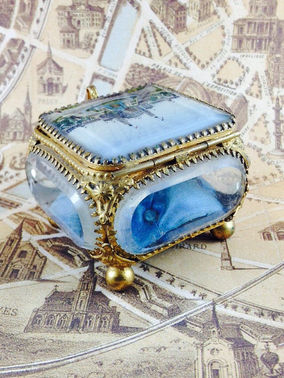 Vintage French Beveled Glass Jewelry Box