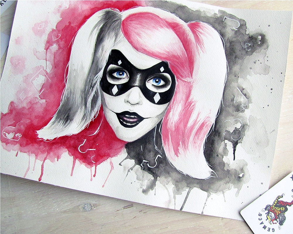 Harley Quinn Painting Watercolor Batman Fanart