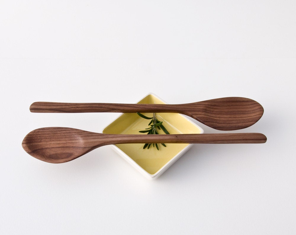 Salad Serving Set / Wood Salad Server / Hand Carved / Black