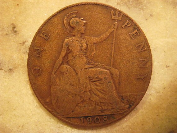 1908 United Kingdom Bronze Coin One Penny King Edward Vii