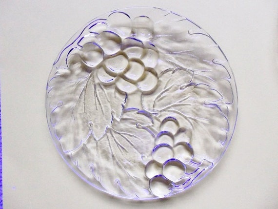 5 vintage grape design glass salad/dessert plates kig