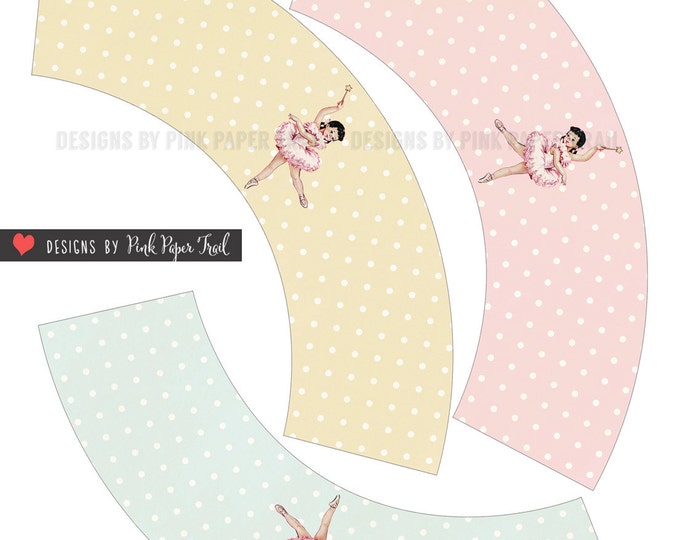 Ballerina Themed Party Circles for Cupcake Wrap and Topper Template, Print your own