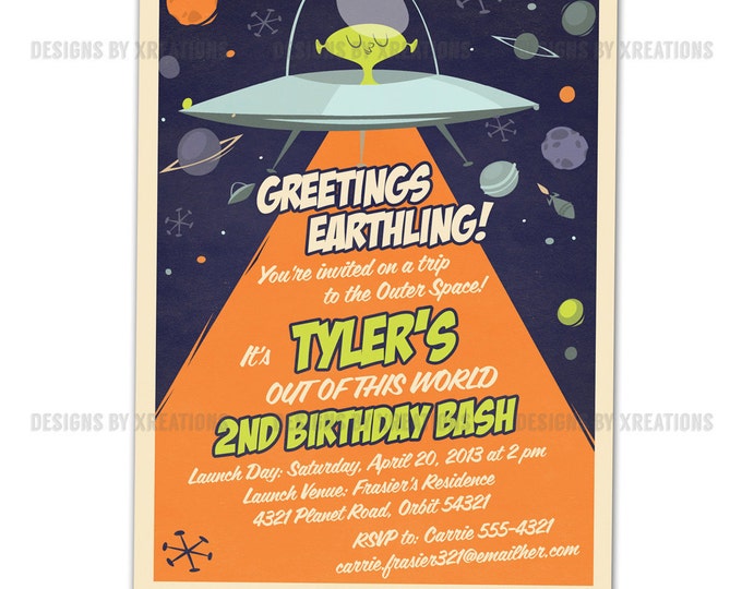 Outer Space Alien Themed Food Tent Card, I will customize for you, Print your own