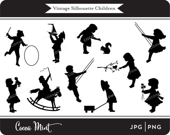 Vintage Silhouette Children Clip Art Il_570xn