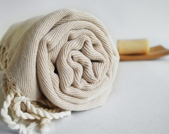 Bathstyle Turkish BATH Towel Peshtemal - SOFT - Beige Color - Wedding Gift, Beach, Spa, Swim, Pool Towels and Pareo