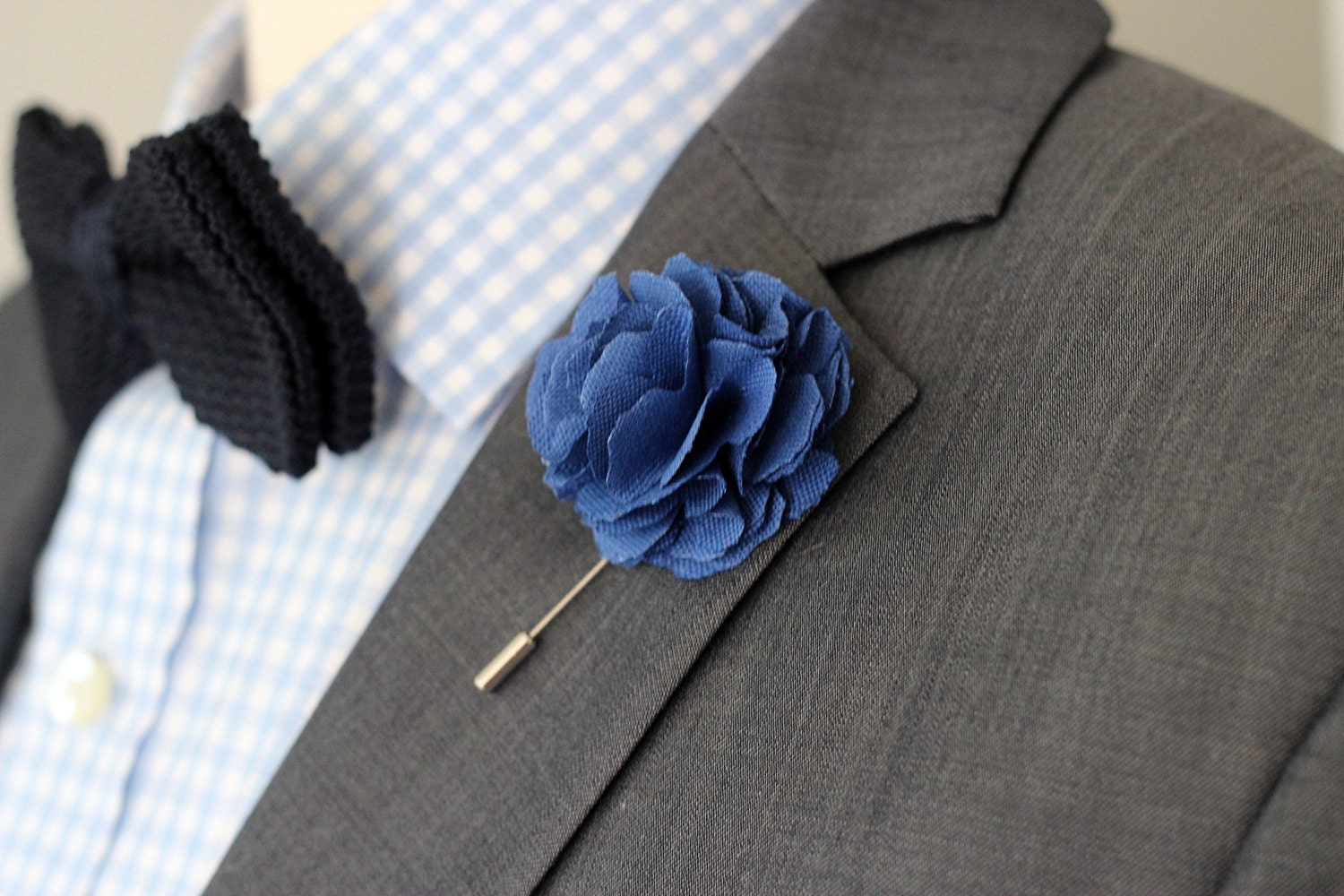 Royal blue mens boutonniere lapel pin groomsmen by Nevestica