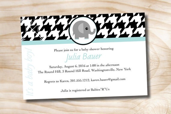 Houndstooth Elephant Baby shower Invitation - Printable Digital file or Printed Invitations Il_570xn
