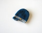 MADE TO ORDER Baby Boy Hat with visor, Teal and Gray hat, buttons, decorative stitched visor, sizes 0-3,3-6, 6-12, 12-18m, 2T
