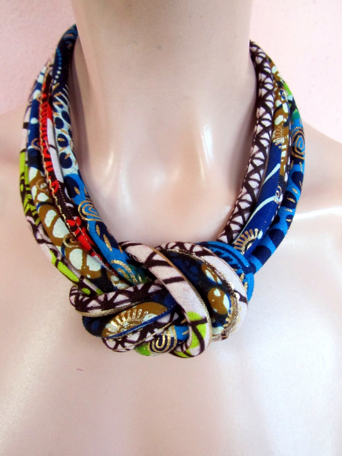 African Fashion fabric bib necklace african wax golden