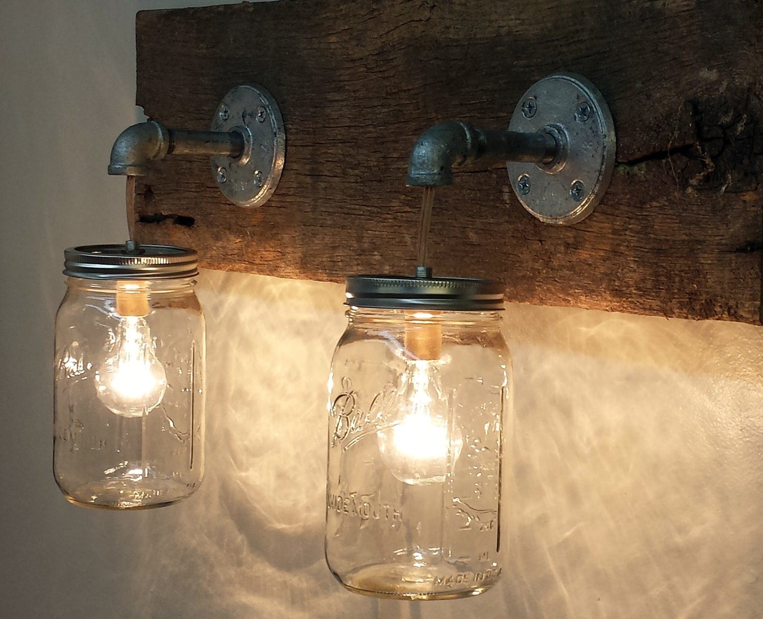 Mason Jar 2 light fixture Rustic Reclaimed Barn by ThePinkToolBox