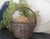 Primitive Painted Handwoven Basket with gourd eggs and filler, Easter Basket, Farmhouse Kitchen, Flower Girl Basket, Gift Basket, Egg Basket