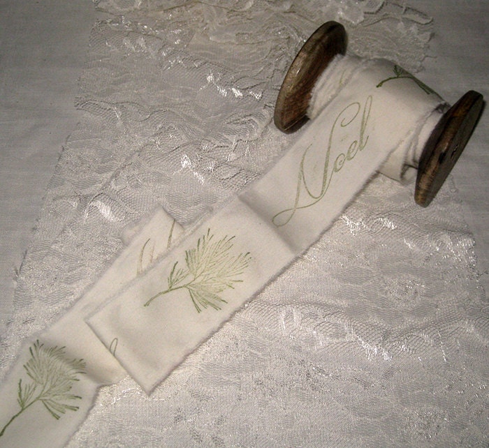 Muslin Ribbon Christmas NOEL Vintage Inspired Hand Designed Muslin Ribbon ECS