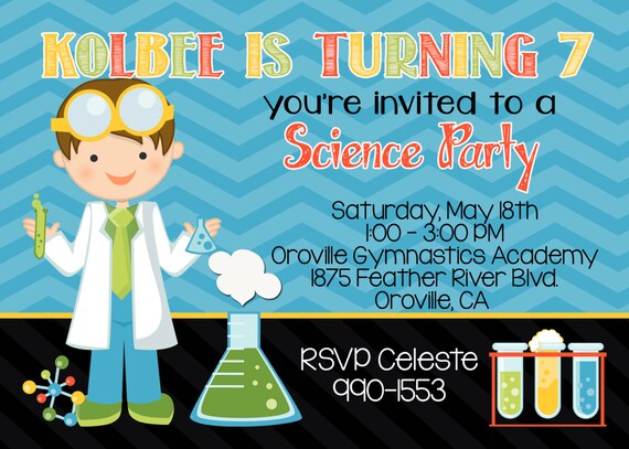 Science 5x7 Invitation - Boy Birthday Party - PRINTABLE Il_570xn