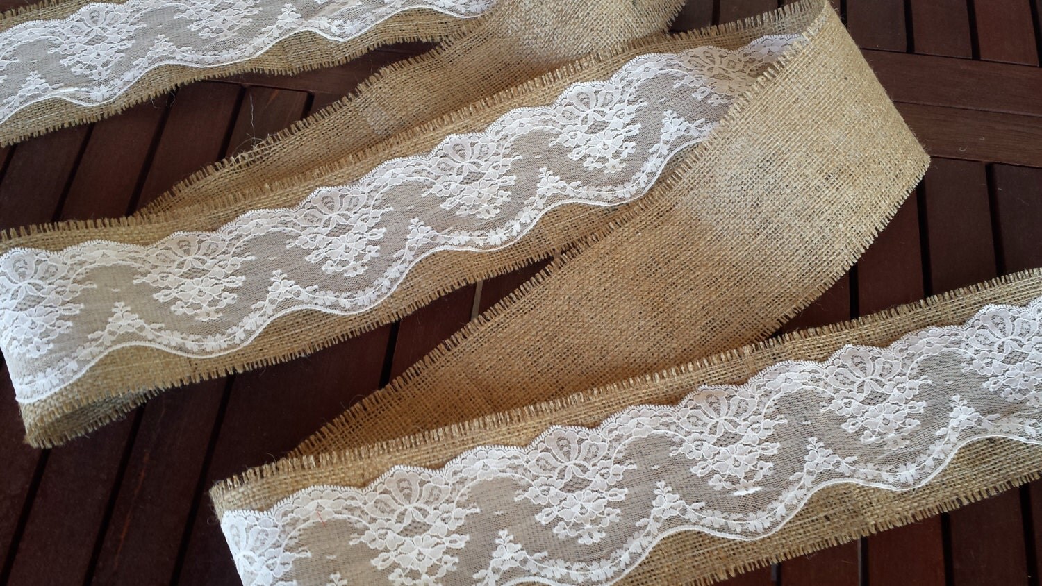 Burlap and lace ribbon 3 yards