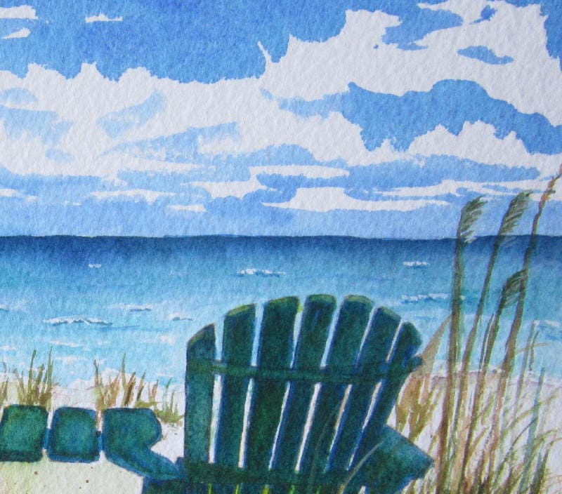 Beach Painting Beach Chair Art Print Beach by BarbaraRosenzweig