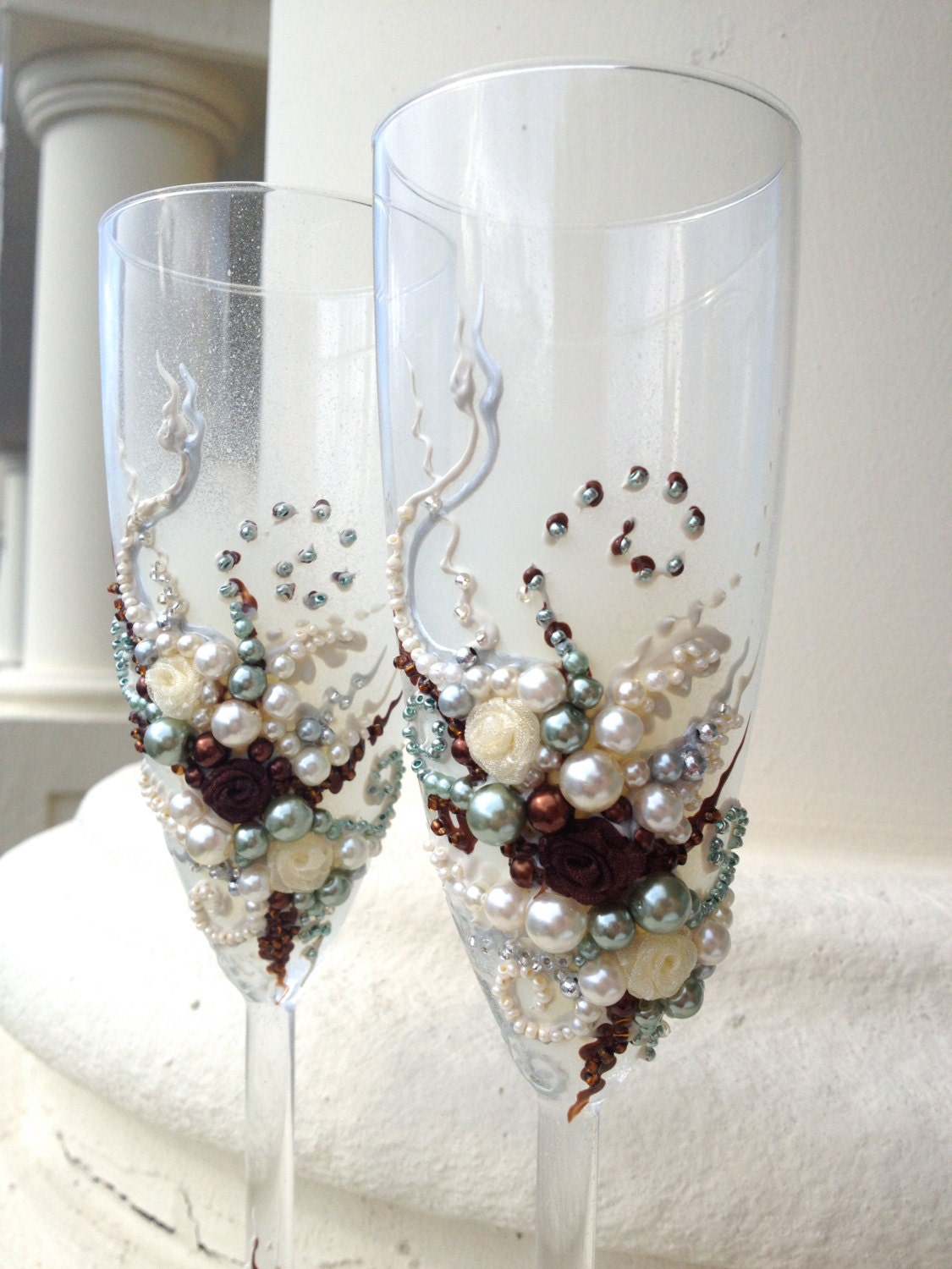 Wonderful Wedding Champagne Glasses In Ivory By PureBeautyArt   Il Fullxfull.552602490 Ngf1 