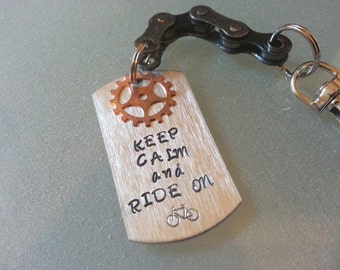 Bicycle Gear Hand Stamped Personalized Military Dog Tag Key Chain - KETEXT07