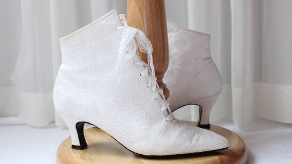 white lace up granny boots