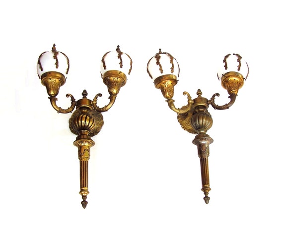 Antique Wall Sconce French Lamps Pair Bronze by OceansideCastle