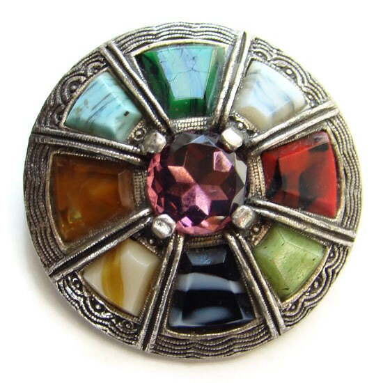 Vintage Miracle Scottish Brooch Pin Simulated Agate Amethyst