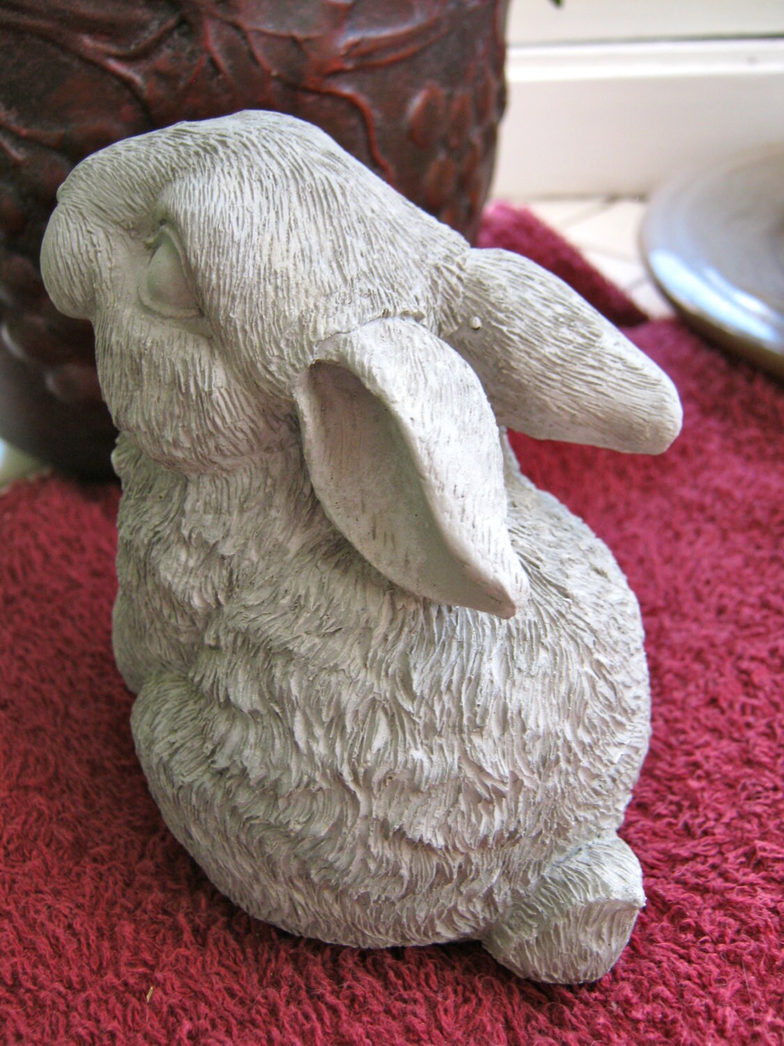Rabbit Statue Petite Concrete Happy Bunny by WestWindHomeGarden
