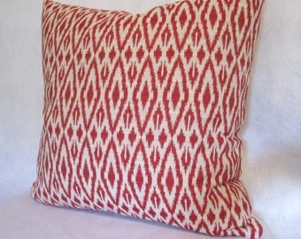 Red Ikat Pillow Cover in Duralee's Chili Hot Pepper Fabric
