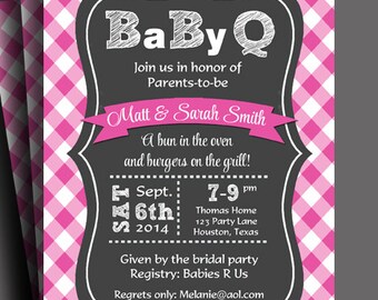 Baby Q Invitation Printable or Printed with FREE SHIPPING- Couples Baby Shower - Baby Q Fun
